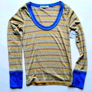 Free People Metallic Striped Long Sleeve Shirt